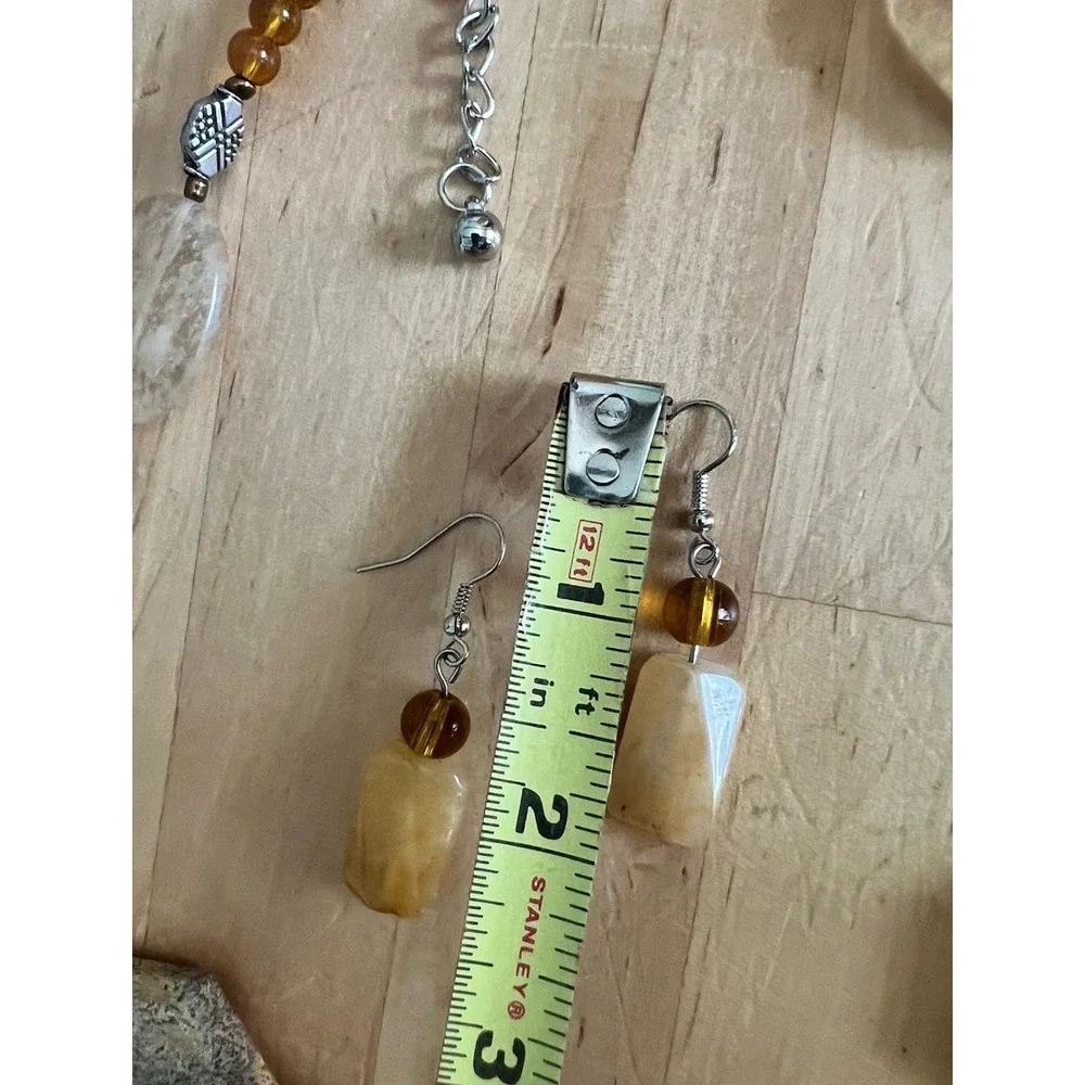 Natural Gemstone Pink Agate Jasper Quartz Necklace Earrings Set 20-23